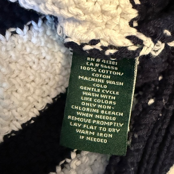 Ralph Lauren Striped V-Neck Sweater - Navy and White 100% cotton size large - Picture 4 of 5